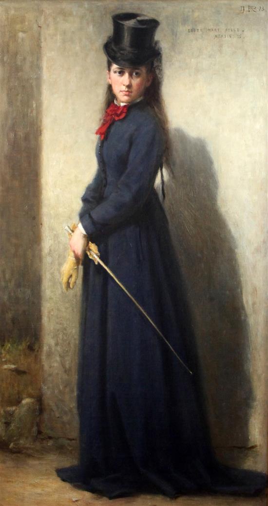 Sir George Reid P.R.S.A. (1841-1913) Portrait of Edith Mary Field, Aged 15, dressing in riding attire 34.5 x 18.5in.